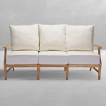 Qs Croquet Teak Sofa, Natural With Avila Navy Cushions