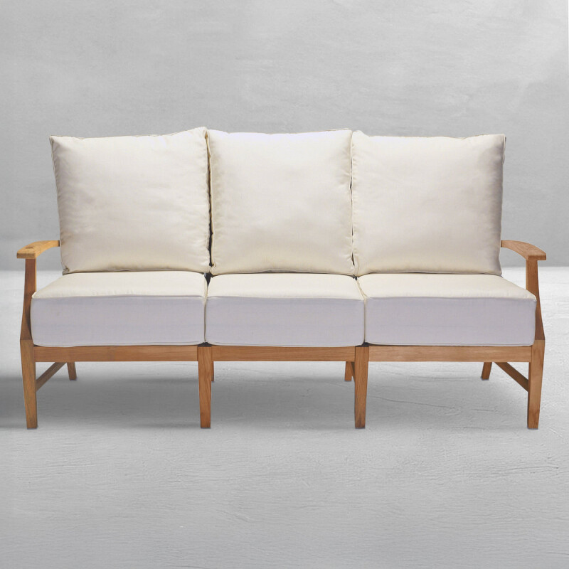 Qs Croquet Teak Sofa, Natural With Avila Navy Cushions