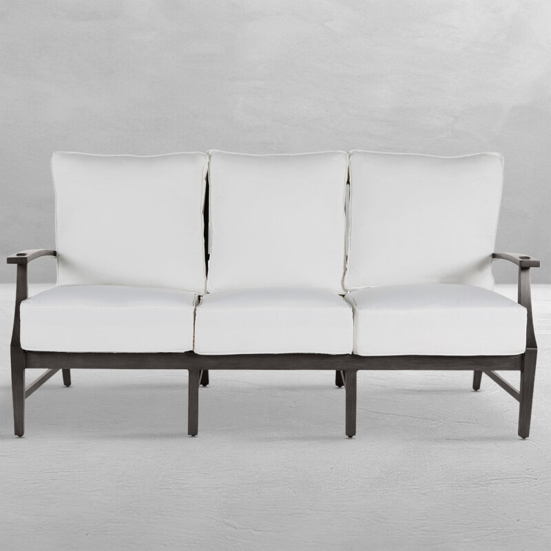 Qs Croquet Aluminum Sofa, Slate Gray With Linen Dove Cushions