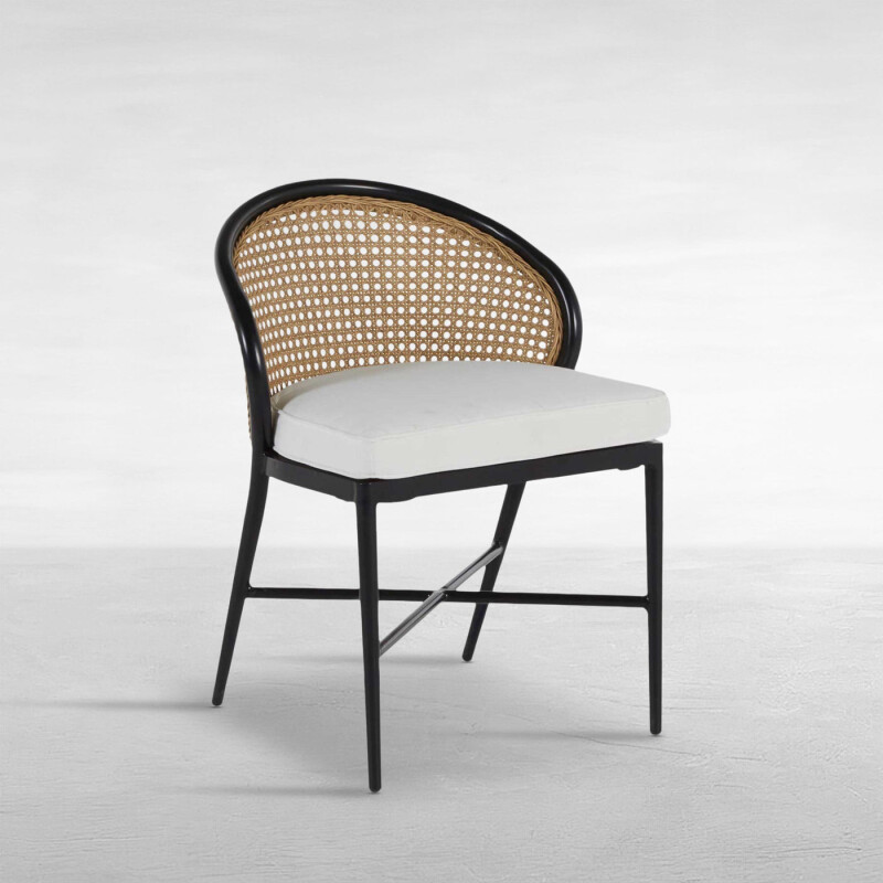 Qs Havana Wicker Side Chair, Midnight With Linen Snow Cushions