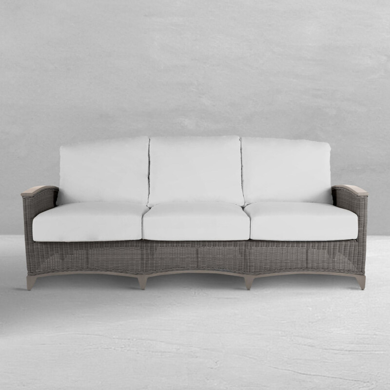 Qs Astoria Sofa, Oyster With Linen Dove Cushions