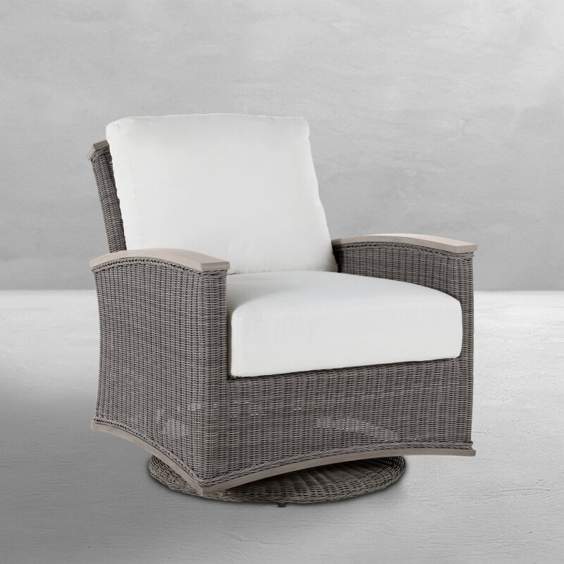 Qs Astoria Swivel Glider, Oyster With Linen Dove Cushions