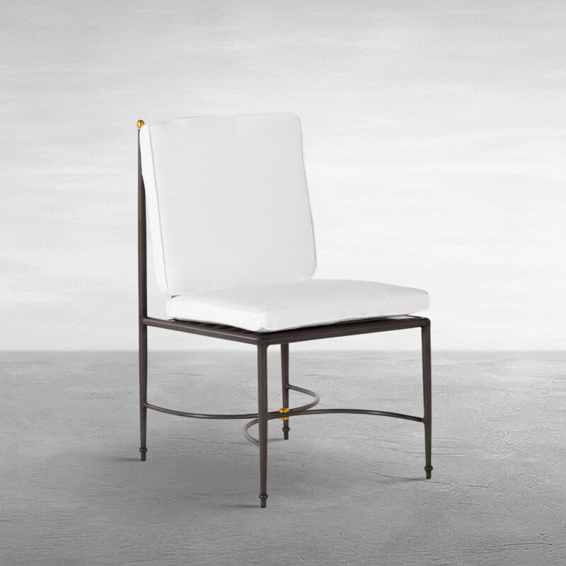 Qs Roma Aluminum Side Chair, Slate With Linen Snow Cushions