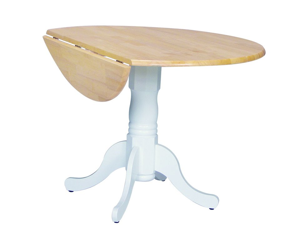 Dining Essentials - Round Drop Leaf Pedestal Table in White & Natural