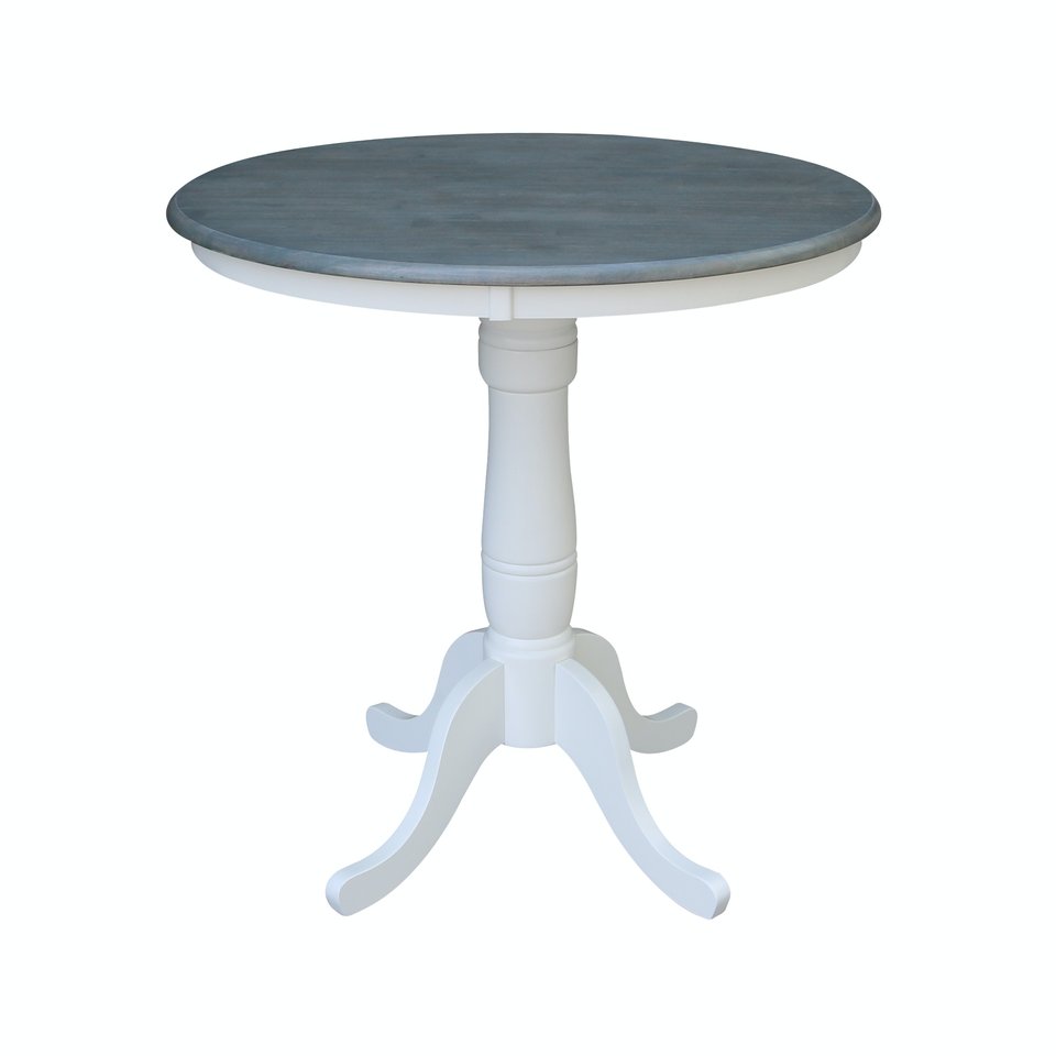 36'' Round Table Top w/36"H Traditional Pedestal w/Extension in Heather Gray & White