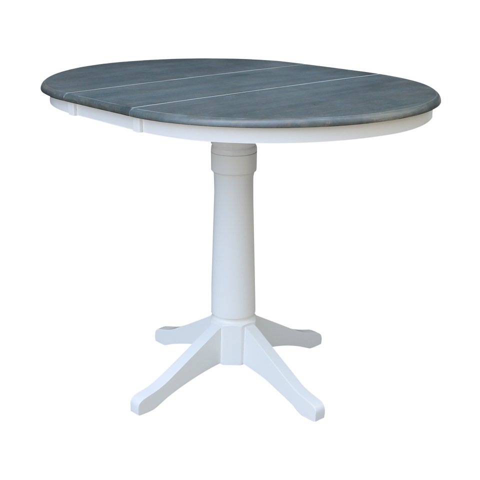 36" Extension Table Top w/ 36" H Transitional Pedestal w/Extension in Heather Gray & White - T05-36RXT