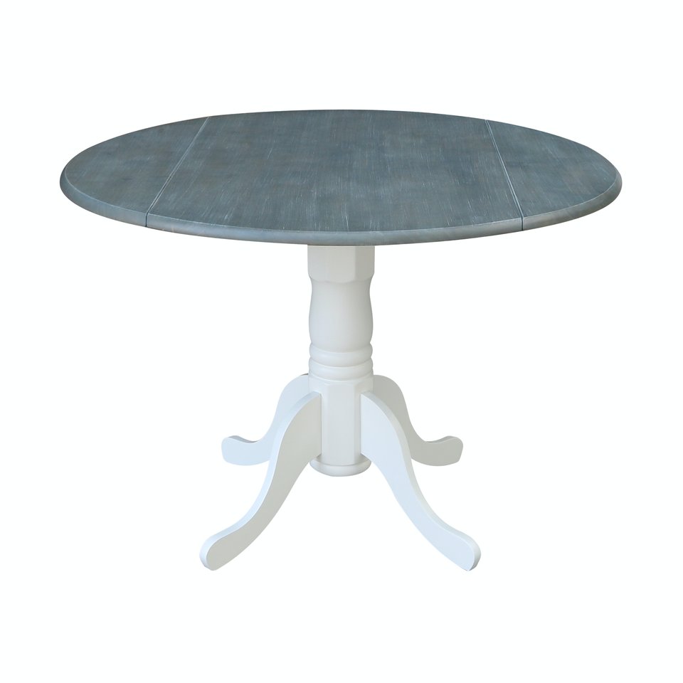 Dining Essentials -Round Drop Leaf Pedestal Table in Heather Gray & White