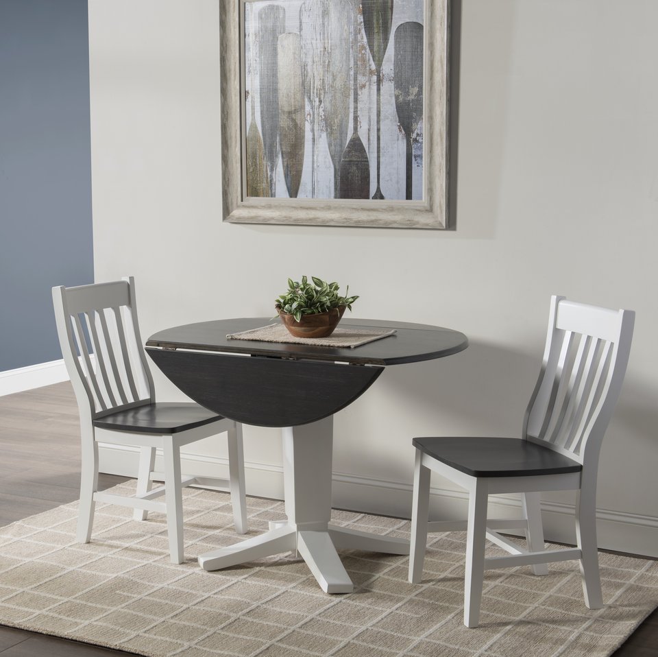 Dining Essentials - 42" Round Drop Leaf Top in Heather Gray w/ 30"H Aria Pedestal in Pure White - T08-23B