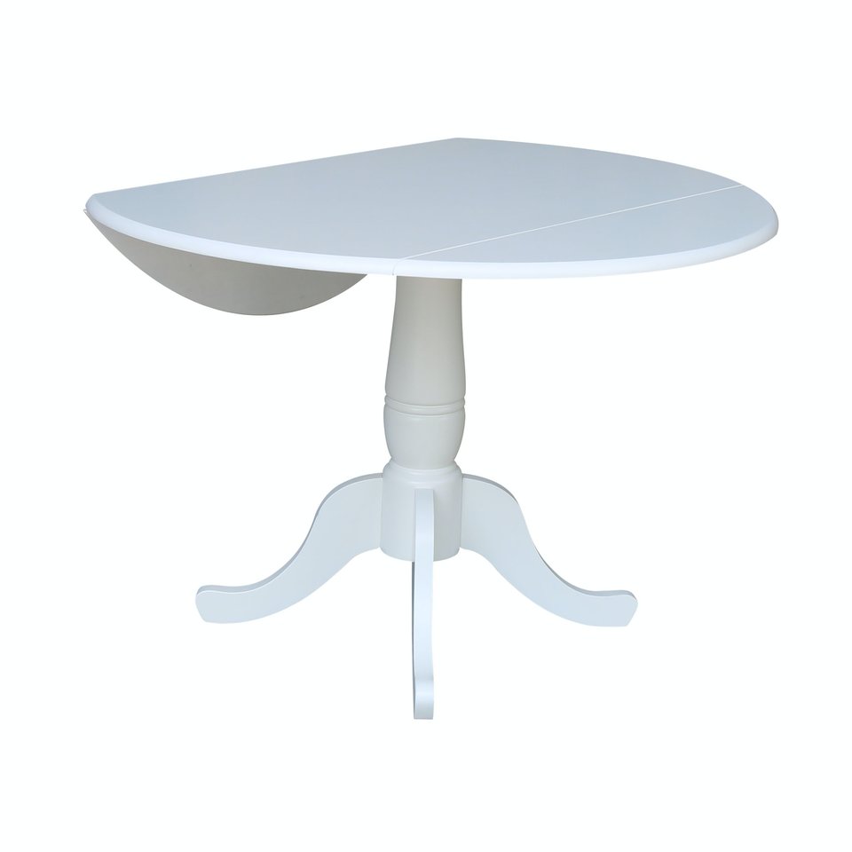 Dining Essentials - Round Drop Leaf Pedestal Table in Pure White