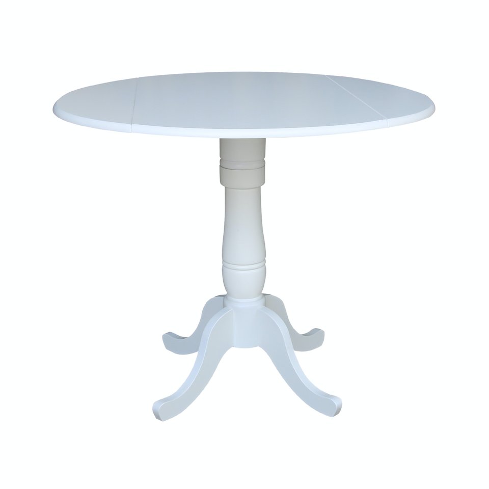 Dining Essentials - 42" Drop Leaf Pedestal Table Top w/36"H Traditional Pedestal w/Extension in Pure White - T08-42DPT