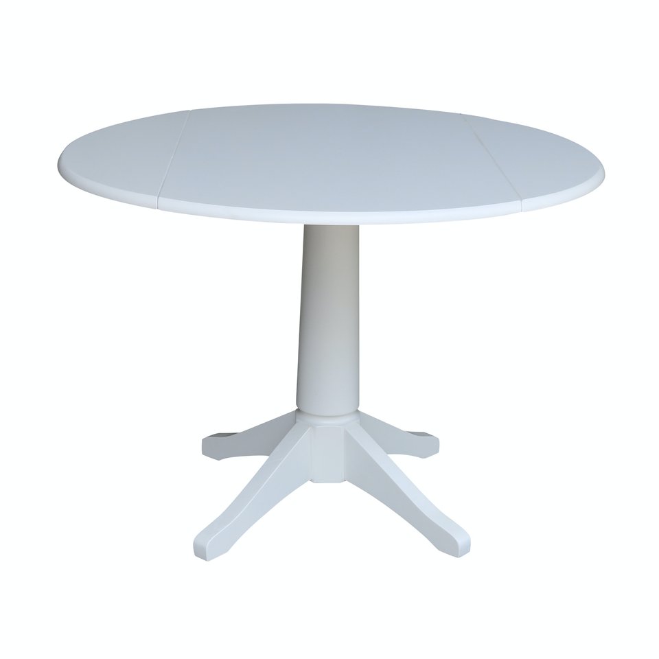 Dining Essentials - 42" Drop Leaf Pedestal Table Top w/30"H Traditional in Pure White