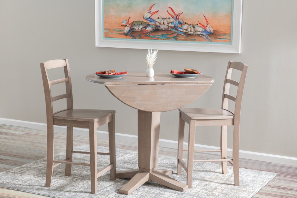 Dining Essentials - 42"Round Drop Leaf Top w/36"H Aria Pedestal in Taupe Gray - T09-23B-36