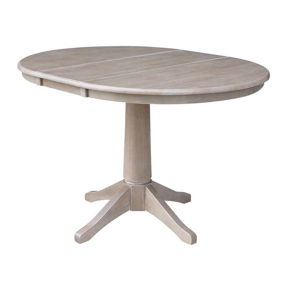 Dining Essentials - 36" Extension Table Top w/30"H Transitional Pedestal in Taupe Gray