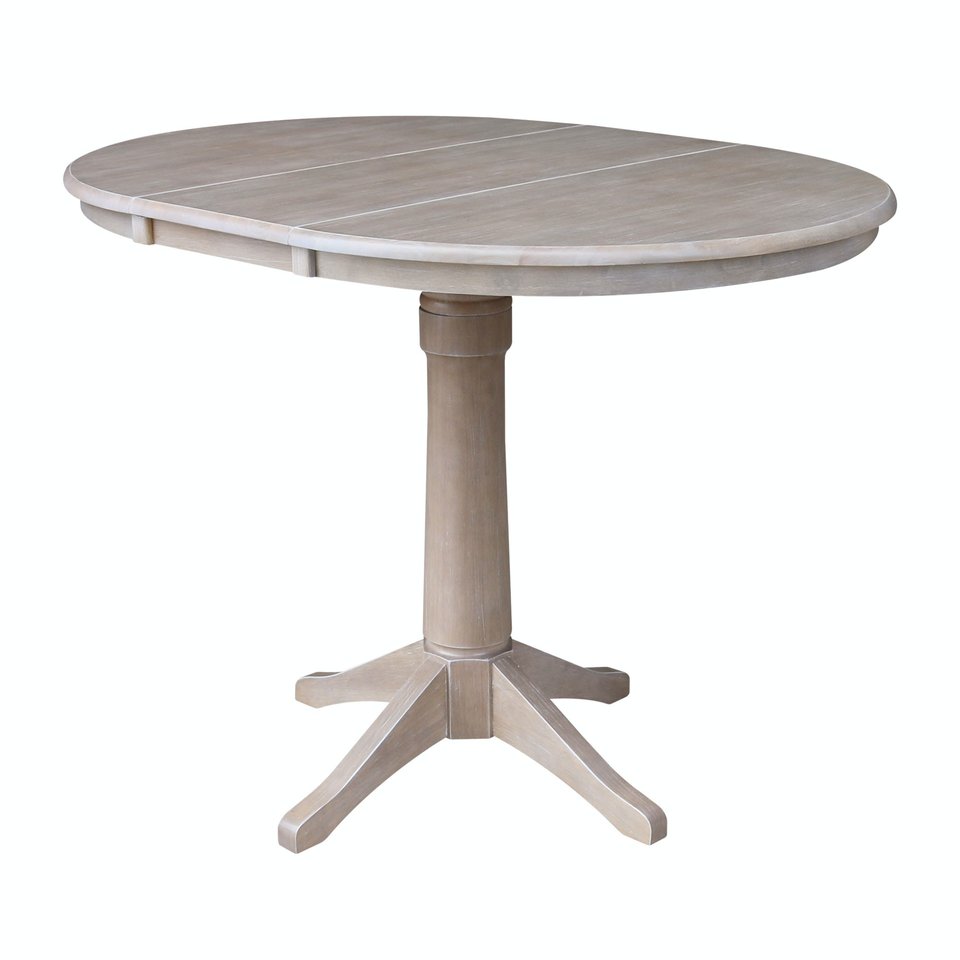 Dining Essentials - 36" Extension Table Top w/36"H Transitional Pedestal w/Extension in Taupe Gray
