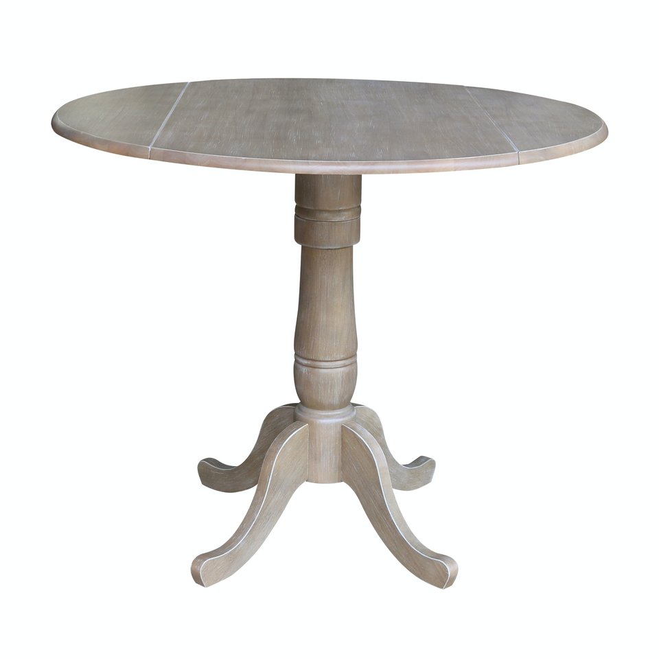 T0942DPTT0930PT096B-105706270 Dining Essentials - 42" Drop Leaf Table Top w/36"H Traditional Pedestal w/ Extension in Taupe Gray - Image 1