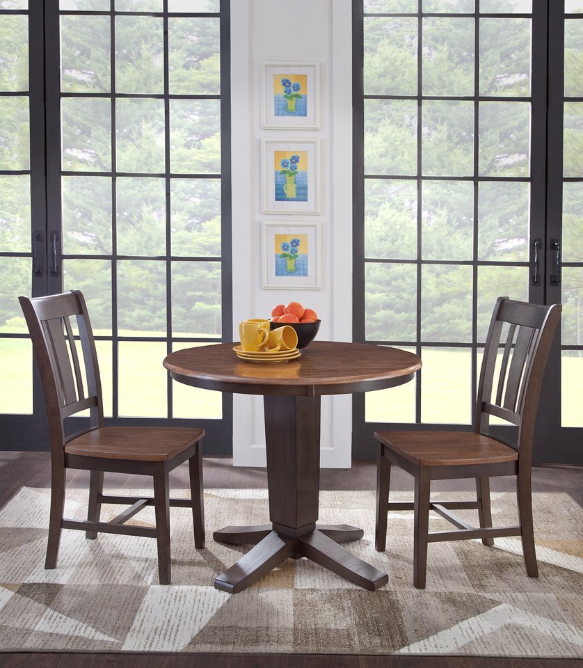 Dining Essentials - 30"Round Solid Top w/30"H Aria Pedestal in Hickory / Coal - T145-23B