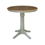 Dining Essentials - 36'' Round Table Top w/ 36"H Transitional Pedestal w/ Extension in Hickory / Stone
