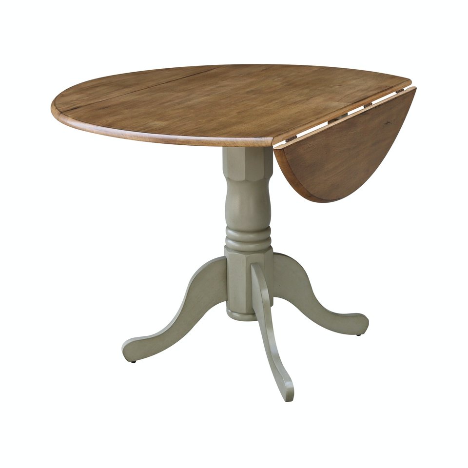 Dining Essentials - Round Drop Leaf Pedestal Table in Hickory & Stone