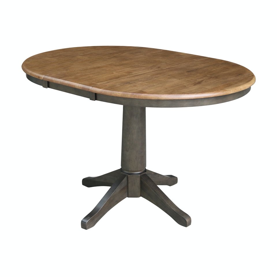 Dining Essentials - 36" Extension Table Top w/30"H Transitional Pedestal in Hickory/Coal