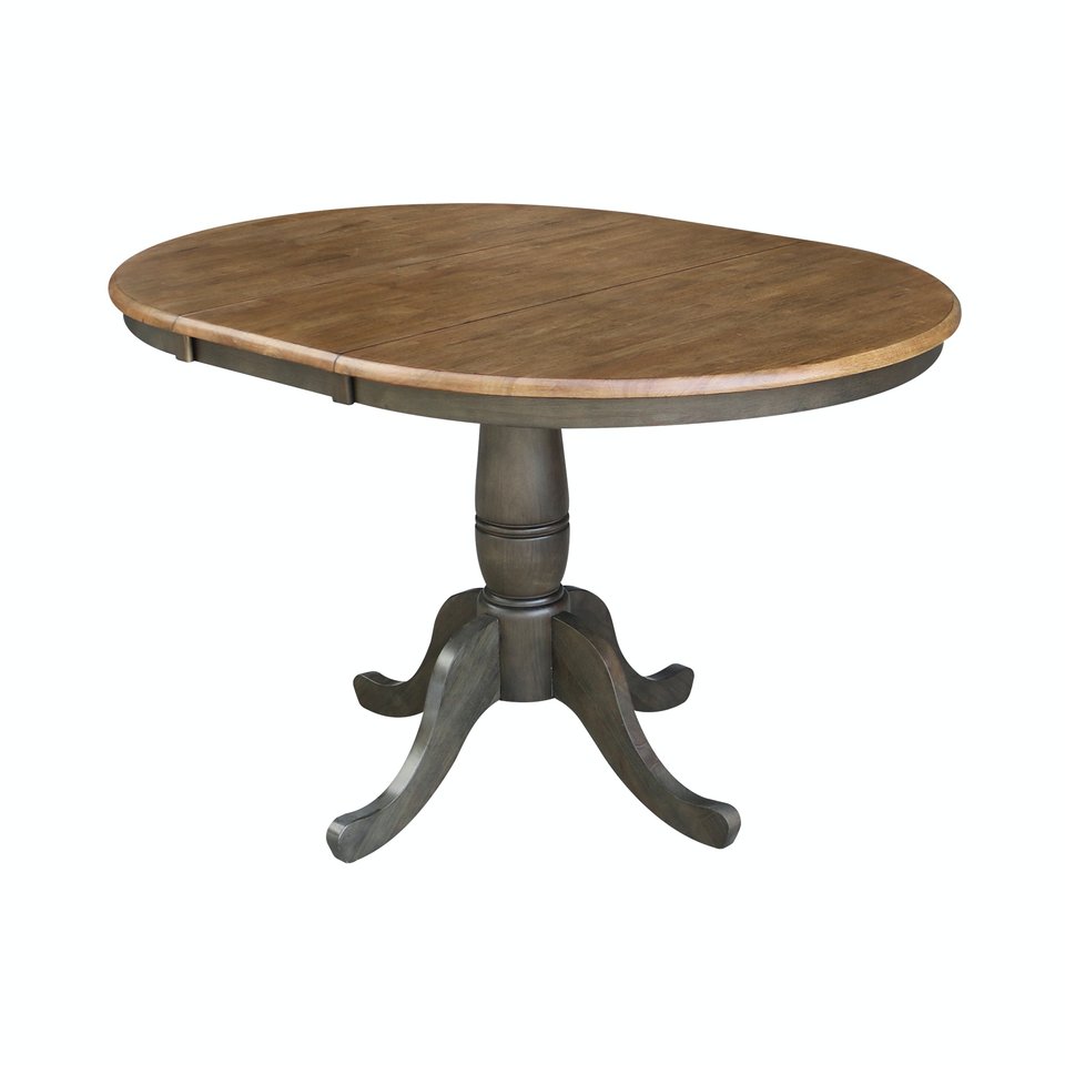 Dining Essentials - 36" Extension Table Top w/30"H Traditional Pedestal in Hickory/Coal