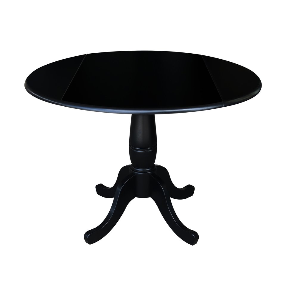 Dining Essentials - 42" Drop Leaf Table Top w/30"H Traditional Pedestal in Black
