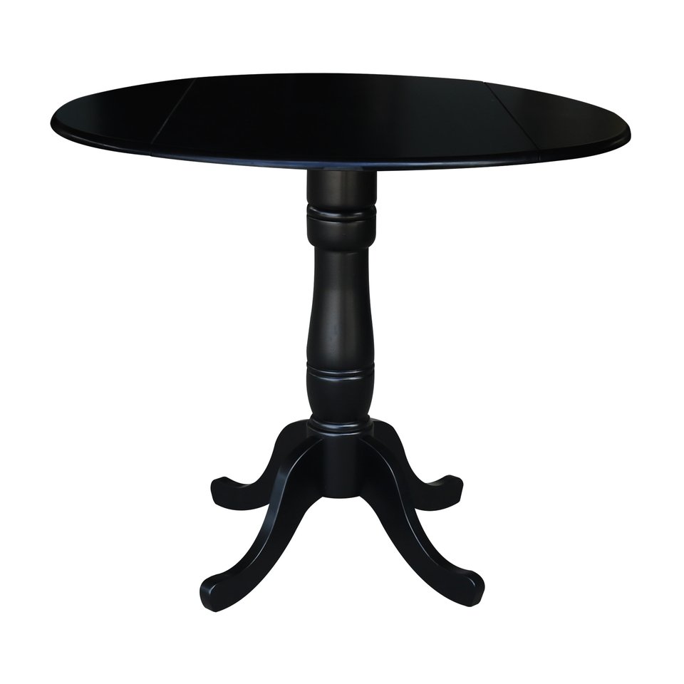 Dining Essentials - 42" Drop Leaf Table Top w/36"H Traditional Pedestal w/Extension in Black