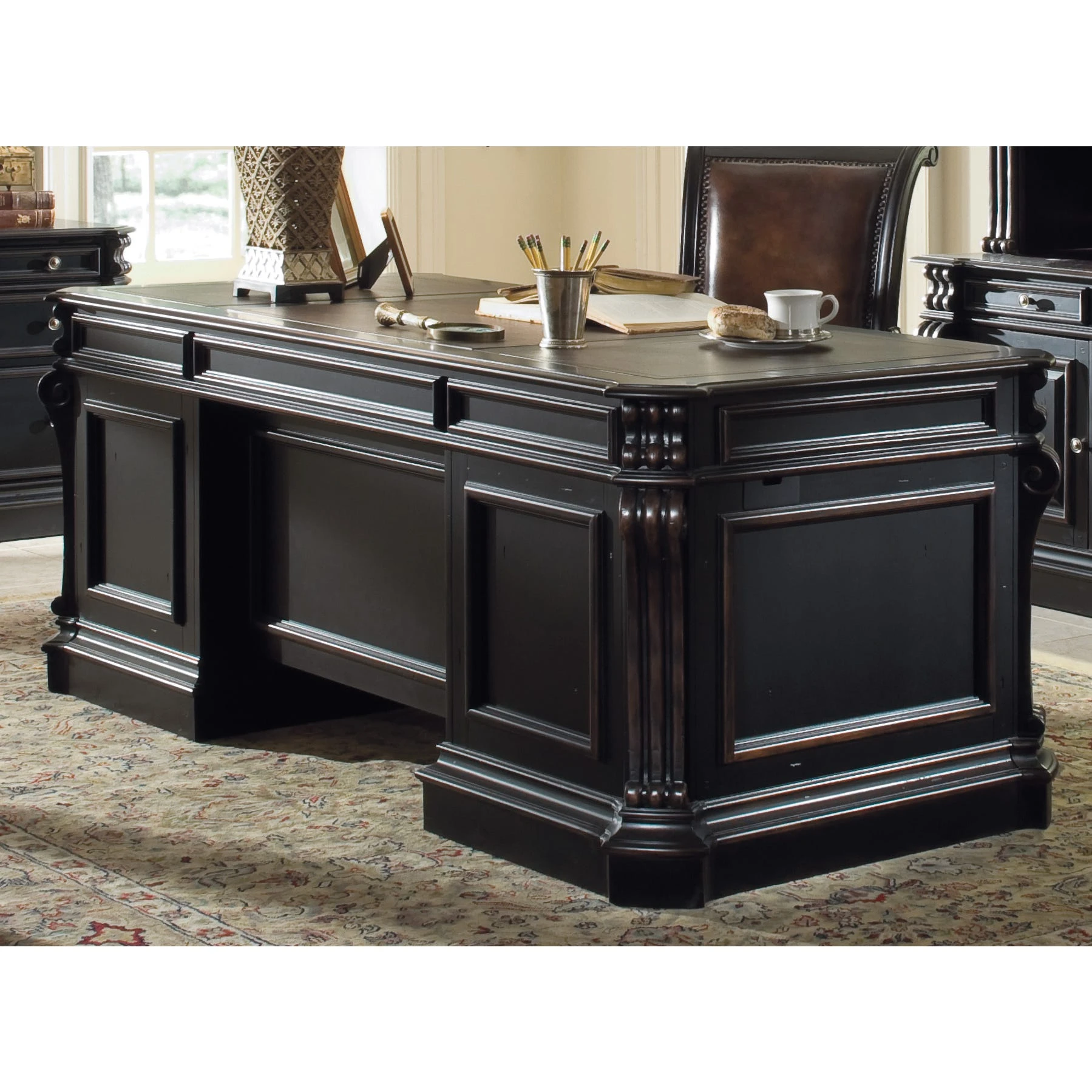 37010563-106316354 Telluride 76'' Executive Desk withWood Panels - Image 1