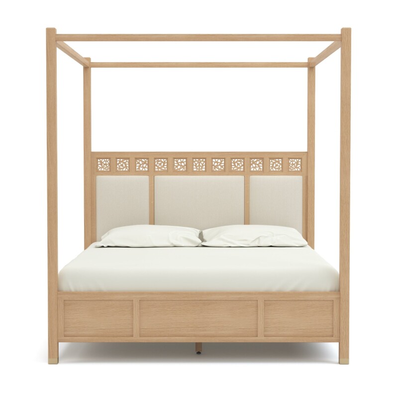 892231C506487315-102135664 Surrey Hills Upholstered Four-Poster Bed - Oak/506 Natural / California King / Fabric/4873-15 - Image 1