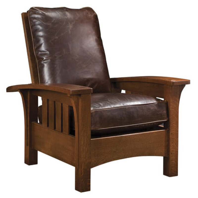 89406LCOAKLTHLC-102114787 Bow Arm Morris Chair with Loose Cushion - Oak / Leather - Image 1