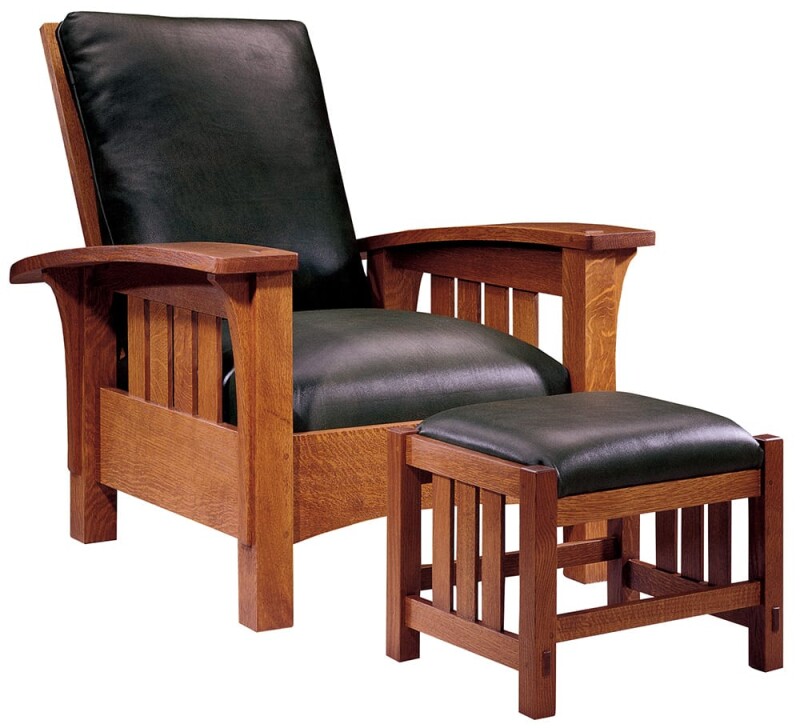 89406OAKFABTS-102114779 Bow Arm Morris Chair - Oak / Fabric - Image 1