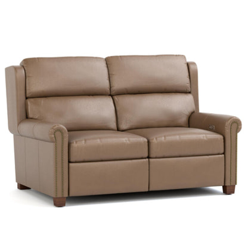 CL617460WRAHPRSELVANOGRANITEDARKMAPLE-102110815 Woodlands Small Roll Arm Motion Loveseat with Nails - Selvano Granite - Image 1