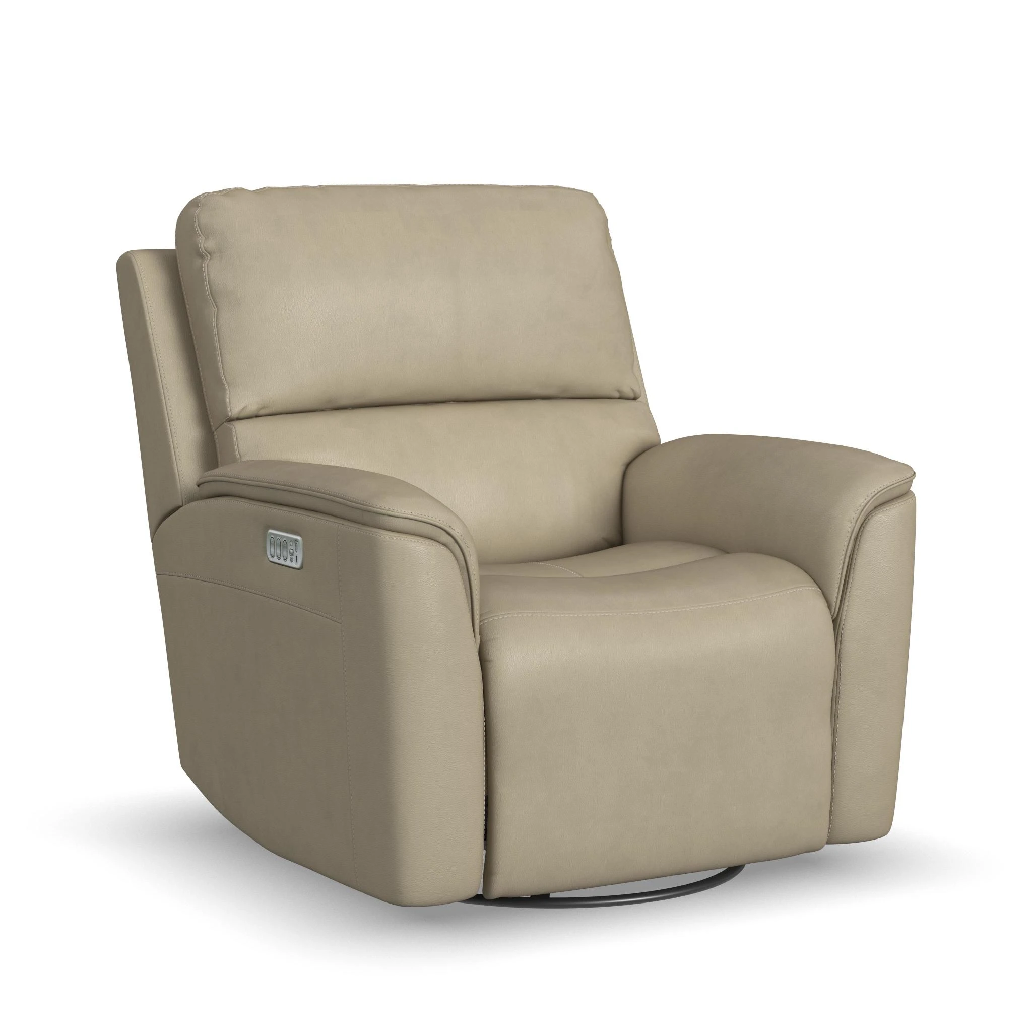 104153P594680-106396582 Henry Beige Leather Power Swivel Gliding Recliner with Power Headrest, Lumbar, Heat & Massage - Image 1